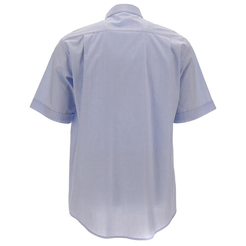 Koszula kapłańska fil a fil błękitna krótki rękaw 4