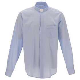 Clergical shirt, light blue fil à fil cotton, long sleeves