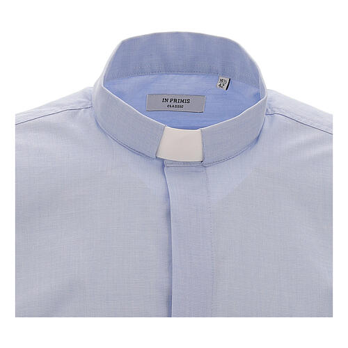 Clergical shirt, light blue fil à fil cotton, long sleeves 3