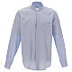 Clergical shirt, light blue fil à fil cotton, long sleeves s1
