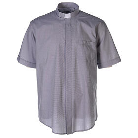 Clergical shirt, light grey fil à fil cotton, short sleeves