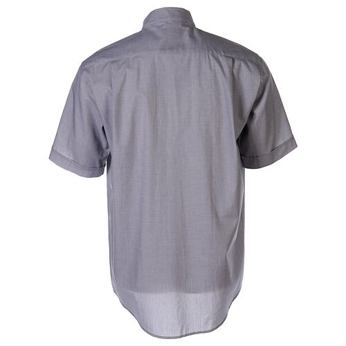 Clergical shirt, light grey fil à fil cotton, short sleeves 2