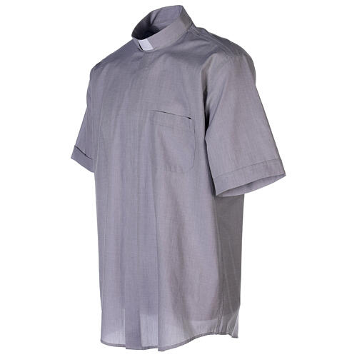 Clergical shirt, light grey fil à fil cotton, short sleeves 5