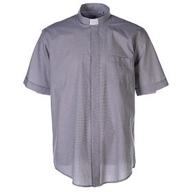 Chemise col clergy fil à fil gris clair manches courtes