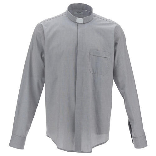 Clergical shirt, light grey fil à fil cotton, long sleeves 1