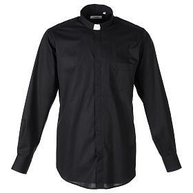 Stretch clergy shirt In Primis, black cotton, long sleeves