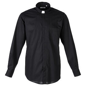 Koszula kapłańska In Primis, bawełna elastyczna, długi rękaw, kolor czarny