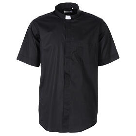 Black clergy shirt stretch cotton short sleeve
