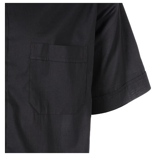 Black clergy shirt stretch cotton short sleeve 4