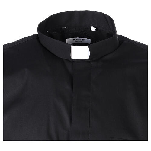 Black clergy shirt stretch cotton short sleeve 5