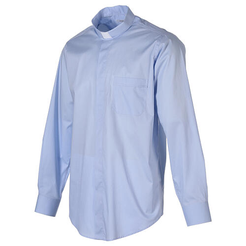 Stretch clergy shirt In Primis, light blue cotton, long sleeves 4