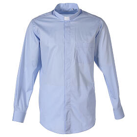 Camisa de sacerdote azul-celeste manga comprida linha In Primis tecido elástico 97% algodão e 3% Lycra