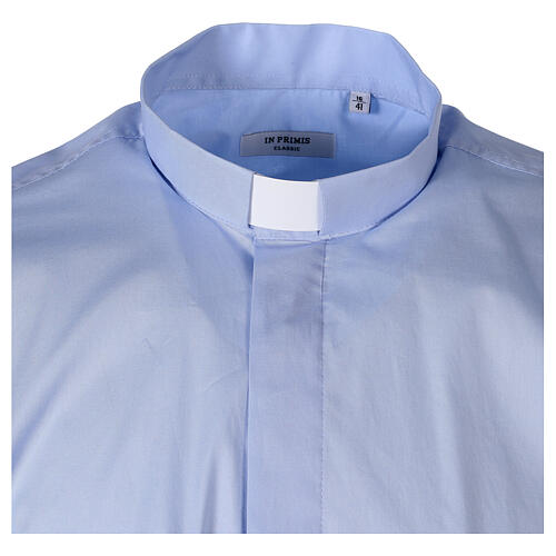 Stretch clergy shirt In Primis, light blue cotton, short sleeves 5