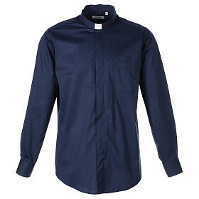 Stretch clergy shirt In Primis, blue cotton, long sleeves