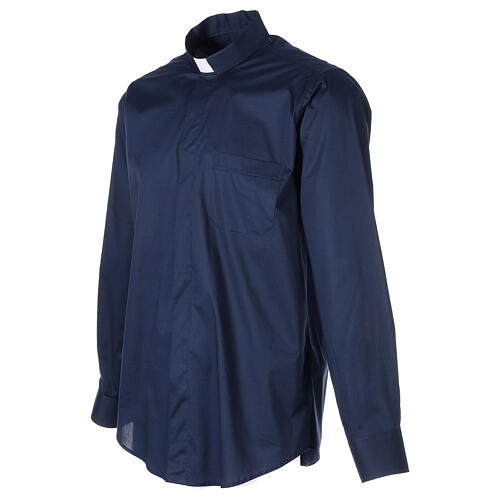 Camisa de sacerdote azul manga comprida linha In Primis tecido elástico 97% algodão e 3% Lycra 3