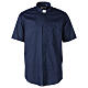 Stretch clergy shirt In Primis, blue cotton, short sleeves s1