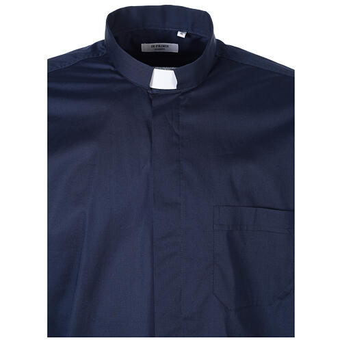 Clergy shirt In Primis stretch cotton short sleeve navy blue 5