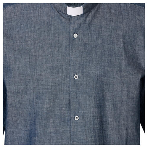Camisa cuello clergy manga larga Denim azul claro Cococler 3