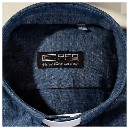 Camisa de sacerdote manga comprida Denim azul claro Cococler 3