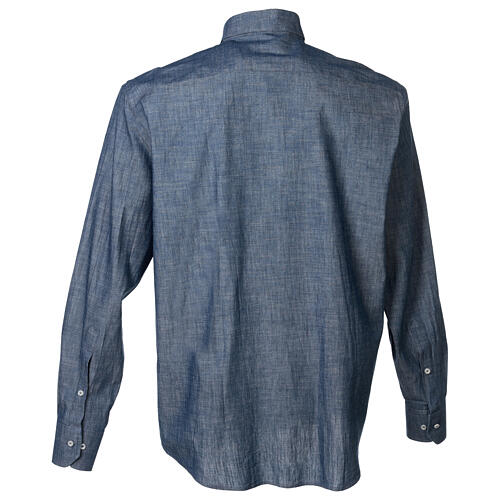 Camisa de sacerdote manga comprida Denim azul claro Cococler 7