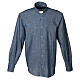 Camisa de sacerdote manga comprida Denim azul claro Cococler s1