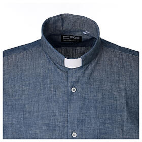 Cococler light blue denim long sleeve clergy collar shirt