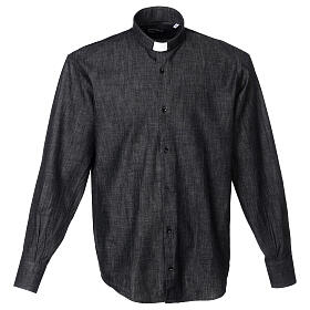 Long-sleeved clergy shirt, dark blue denim Cococler