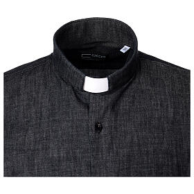 Camisa cuello clergy manga larga Denim azul oscuro