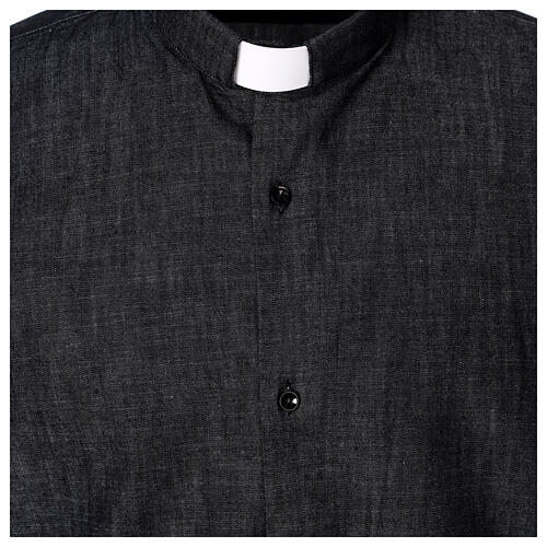 Camisa cuello clergy manga larga Denim azul oscuro Cococler 3
