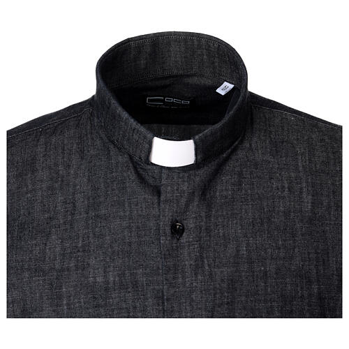 Camicia collo clergy manica lunga Denim Scuro Cococler 2