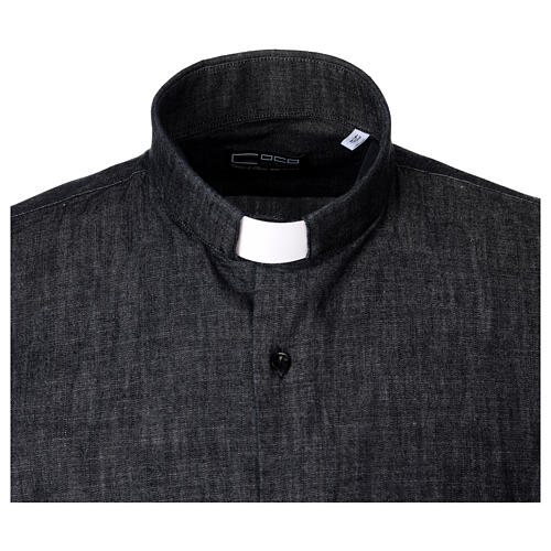 Camisa de sacerdote manga comprida Denim azul escuro Cococler 2