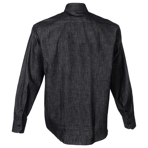 Cococler dark blue denim long sleeve clergy collar shirt 4