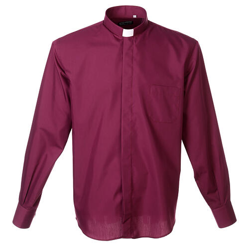 Camisa cuello clergy manga larga solo color violeta Cococler 1