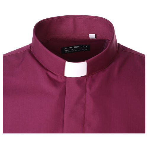 Camisa cuello clergy manga larga solo color violeta Cococler 2