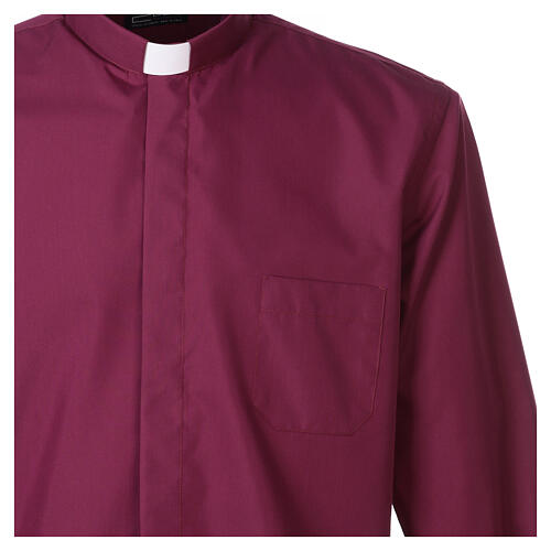 Camisa cuello clergy manga larga solo color violeta Cococler 5