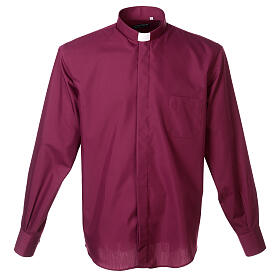 Camisa de sacerdote manga comprida de cor sólida roxa Cococler