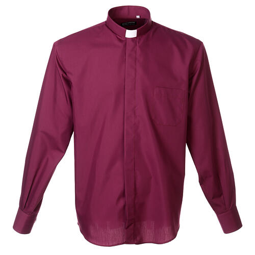 Camisa de sacerdote manga comprida de cor sólida roxa Cococler 1