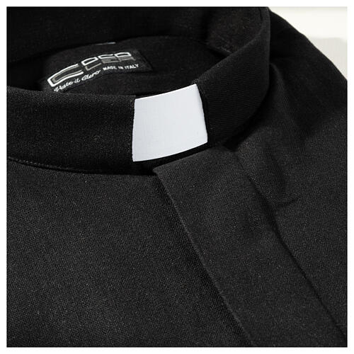 Black clergy shirt, linen blend, short sleeves, CocoCler 2