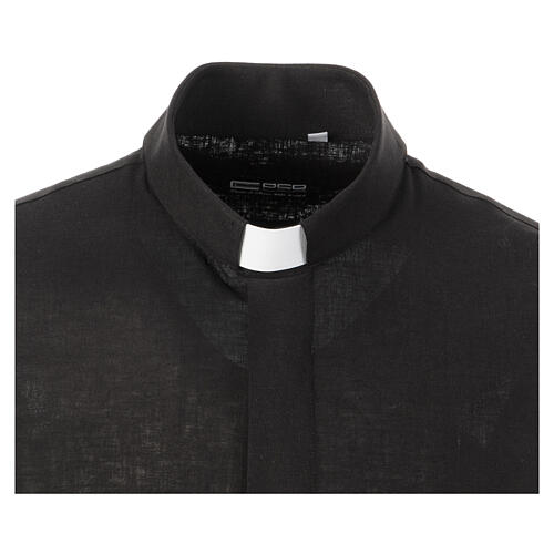Chemise clergy noire lin mélangé manches courtes CocoCler 4