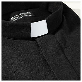 Camisa de sacerdote preta mistura de linho manga curta CocoCler