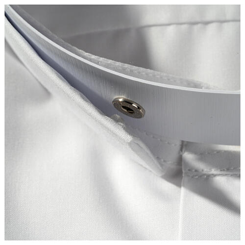 Collarhemd mit römischen Kragen, Langarm, Weiß, Baumwolle-Polyester-Mischgewebe CocoCler 4