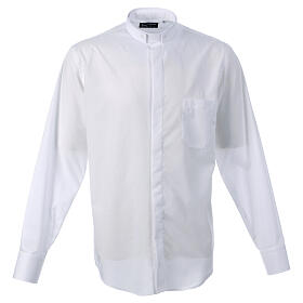 Koszula kapłańska biała, kołnierzyk rzymski, CocoCler, jednolita tkanina, długi rękaw, bawełna