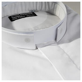 Camisa branca lisa CocoCler colarinho romano manga comprida algodão