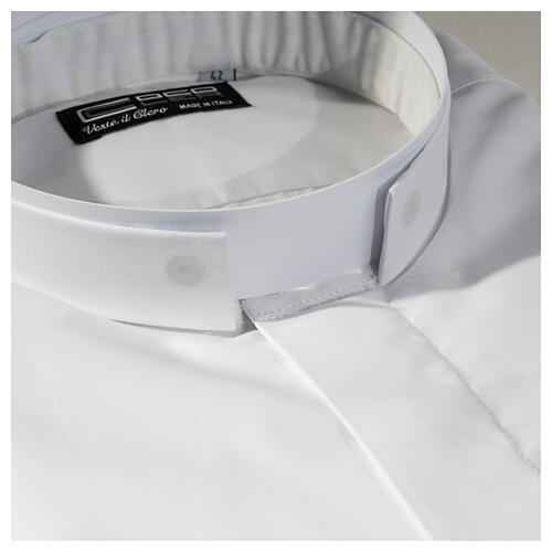 Camisa branca lisa CocoCler colarinho romano manga comprida algodão 2
