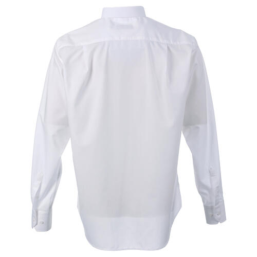 Camisa branca lisa CocoCler colarinho romano manga comprida algodão 7
