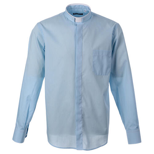 Chemise bleu ciel col romain coton manches longues Cococler 1