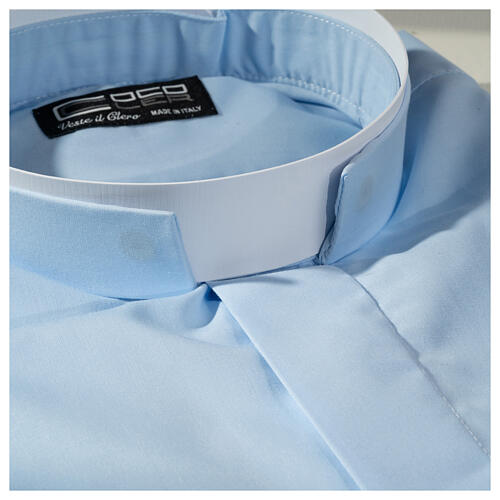 Chemise bleu ciel col romain coton manches longues Cococler 2