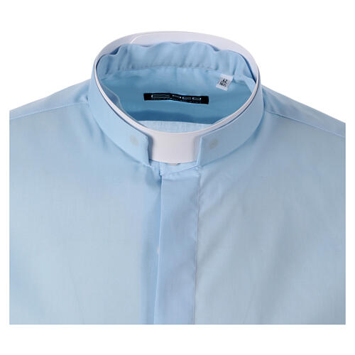Camicia azzurra collo romano cotone manica lunga Coco Cler  4