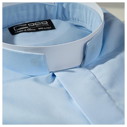 Camisa azul claro colarinho romano algodão manga comprida CocoCler 2