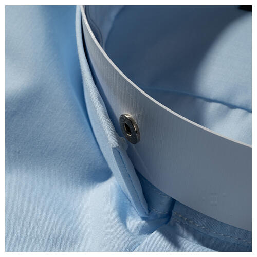 Camisa azul claro colarinho romano algodão manga comprida CocoCler 5